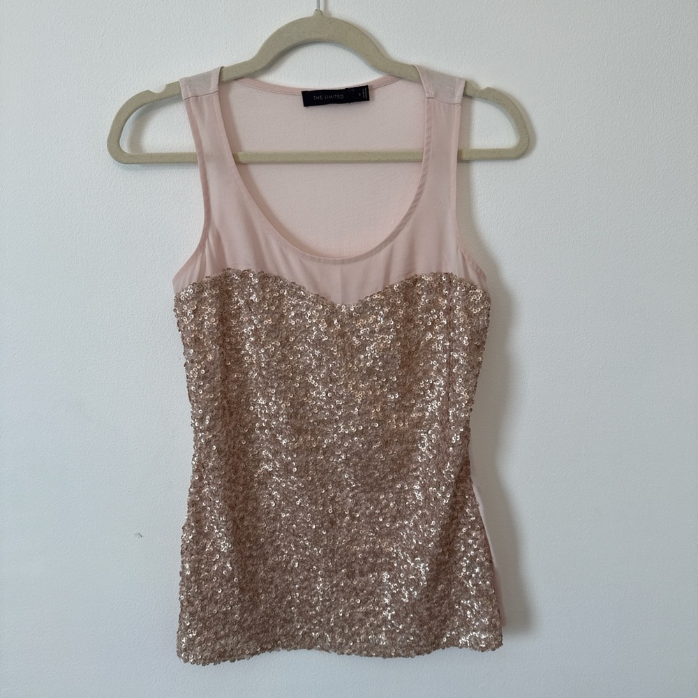 The Limited Rose Gold Sequin Tank Top Women's Small Sleeveless Party Holiday Top